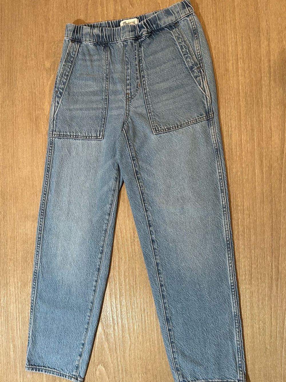 Madewell Elastic High Rise Utility Denim Jeans Slant Patch Pockets Size XS